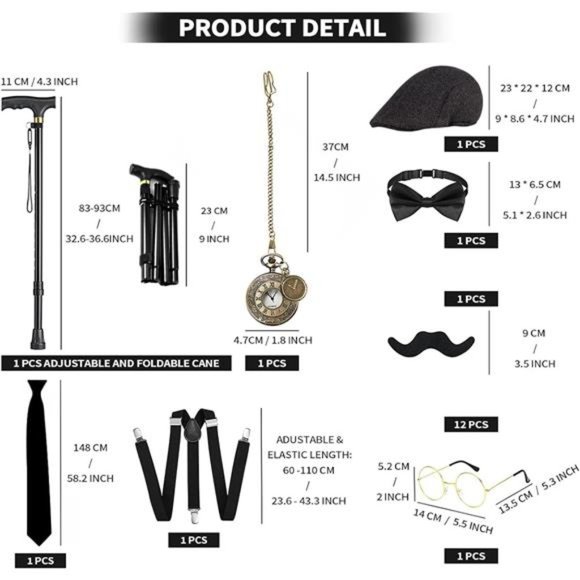 Men's Costume, Mafia Gatsby Costume Accessories Gangster Halloween 1920s - Picture 2 of 6